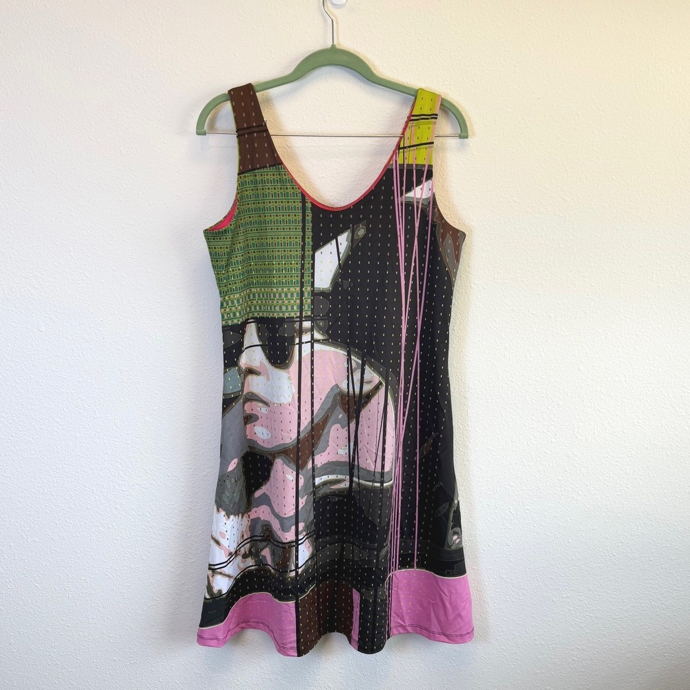Volt Design Graphic Euro Knee Length Dress Sz S/M Sleeveless Reversible Pop Art